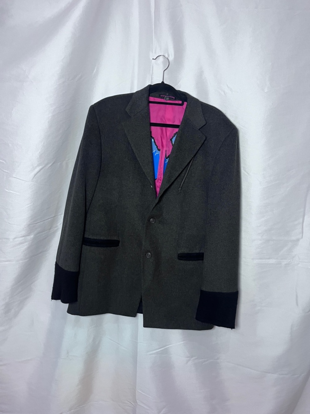 Men's Charcoal Gray Blazer with Black Cuff Detail